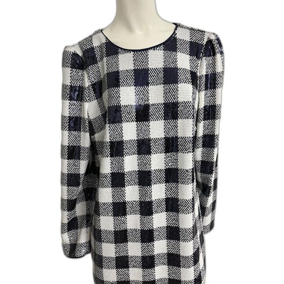 Vineyard Vines Buffalo Check Sequin Dress Gingham Navy Large NWT - Picture 4 of 12
